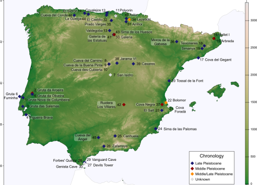 Map of the Iberian Neanderthals and their ancestors analyzed in this study