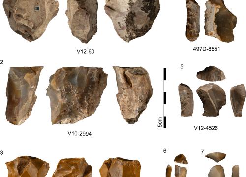 Sample of artefacts on evaporitic chert from the Upper Palaeolithic sequence of Cova Gran.